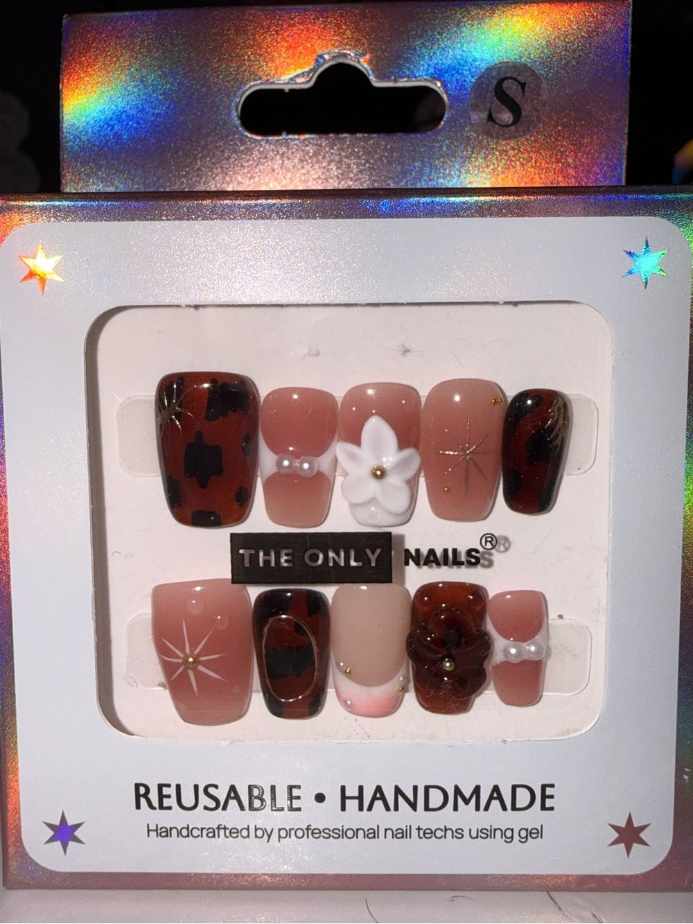 The Only Nails Reusable Handmade Brown & Pink Press-On Nail Set